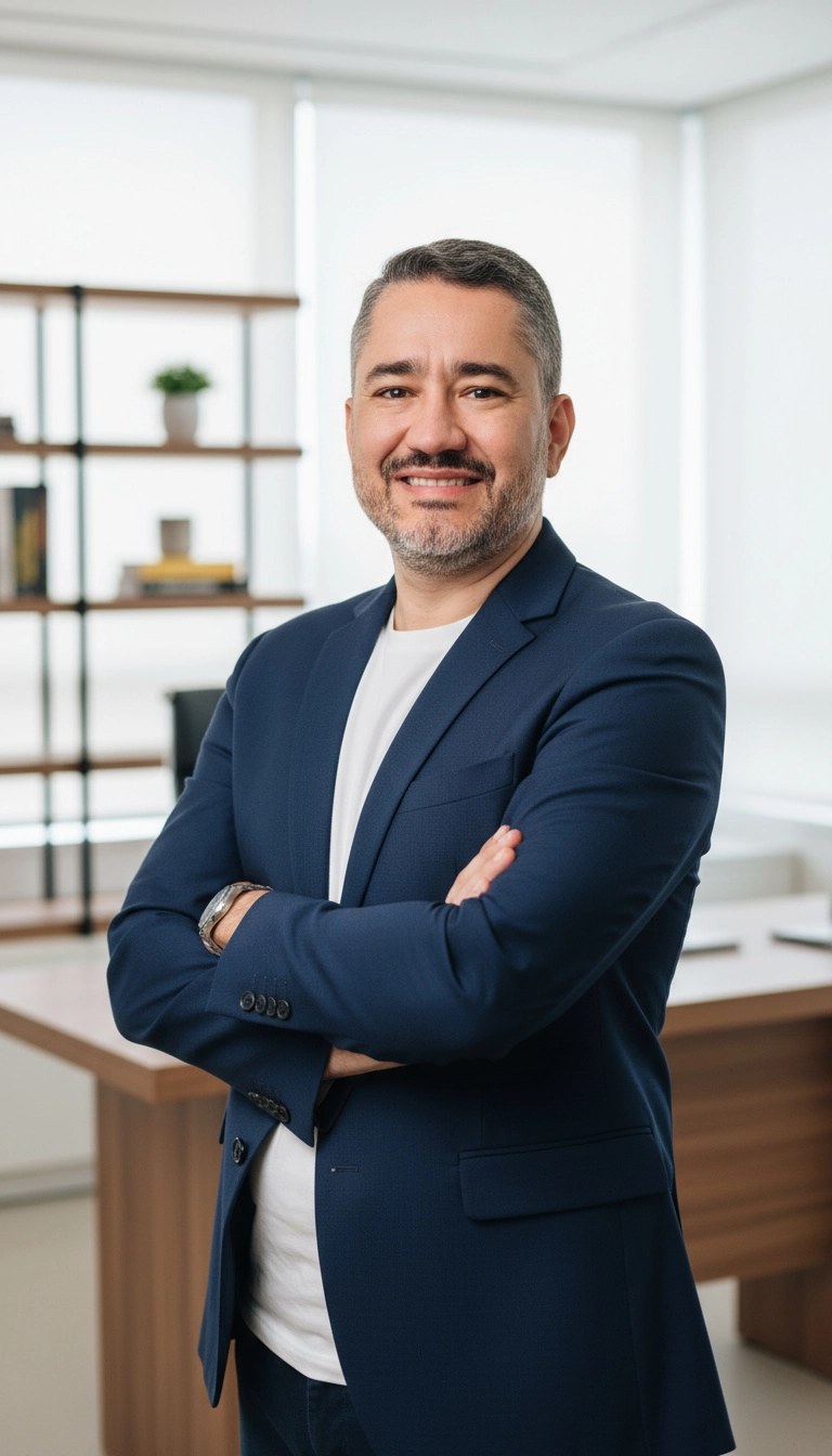 Thyago Guimarães, consultor de gestão, em um escritório